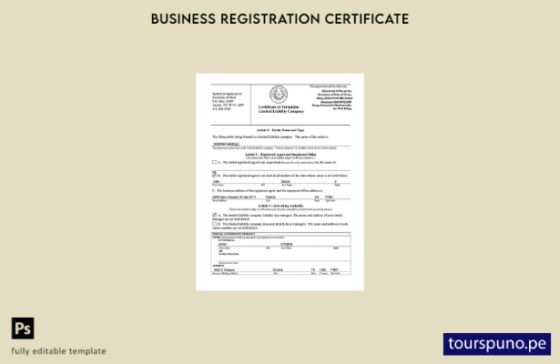 listo para imprimir Certificado de formación de EE. UU. Sociedad de responsabili